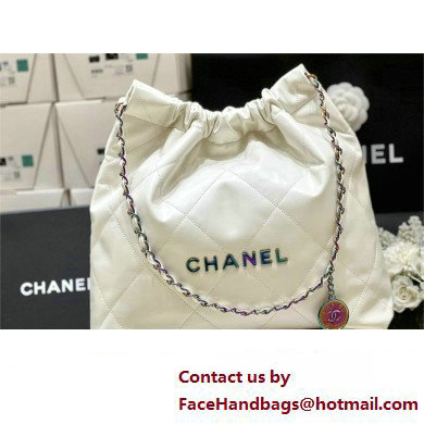 Chanel Shiny Calfskin & Rainbow Metal White 22 Handbag AS3261 2024(ORIGINAL QUALITY)